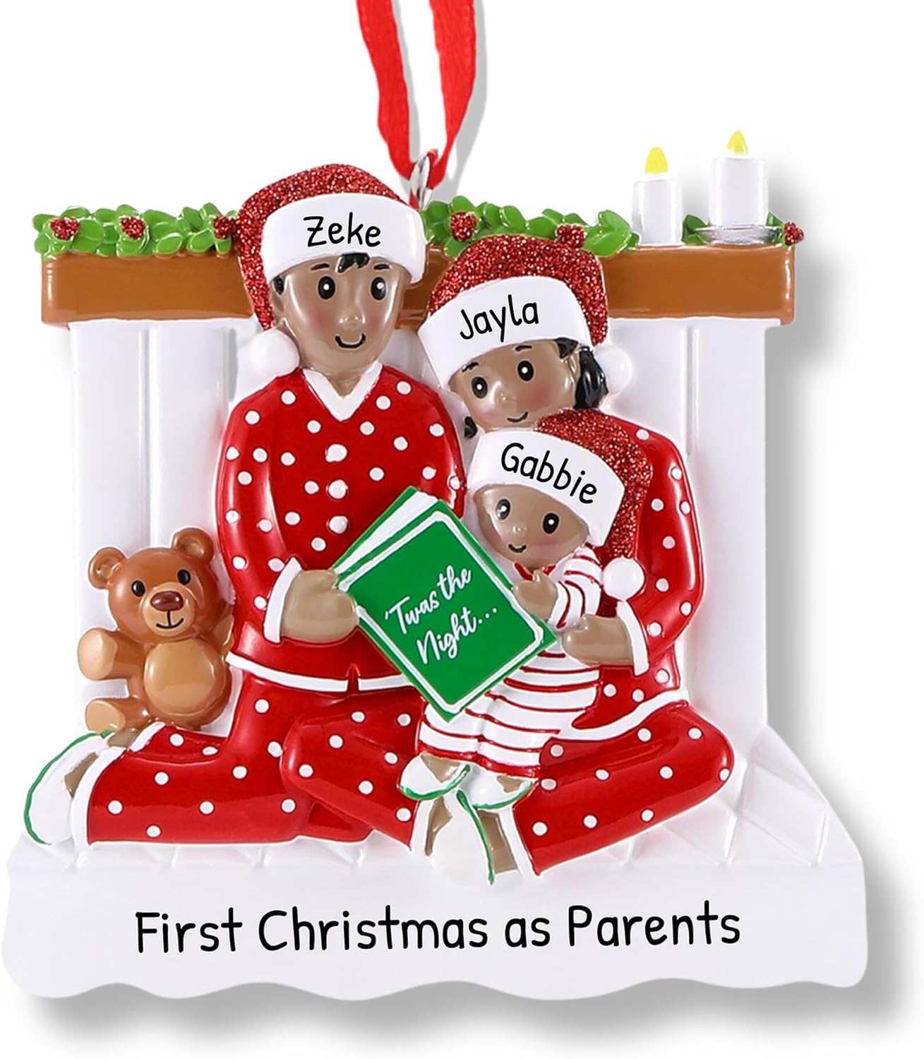 3D African American Pajama Family of 3 Christmas Ornament 2025 Personalized Family Christmas