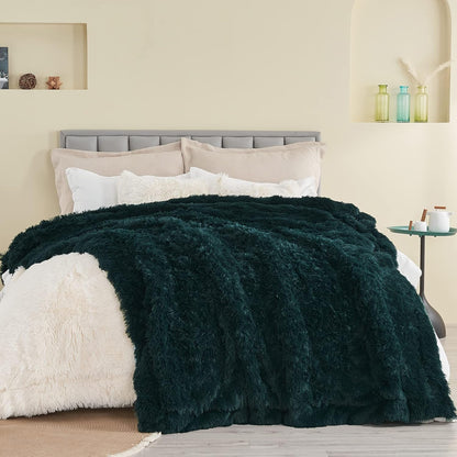 GONAAP Fuzzy Faux Fur Throw Blanket Queen Size Dark Teal Super Soft Cozy Plush Fuzzy Shaggy Blanket