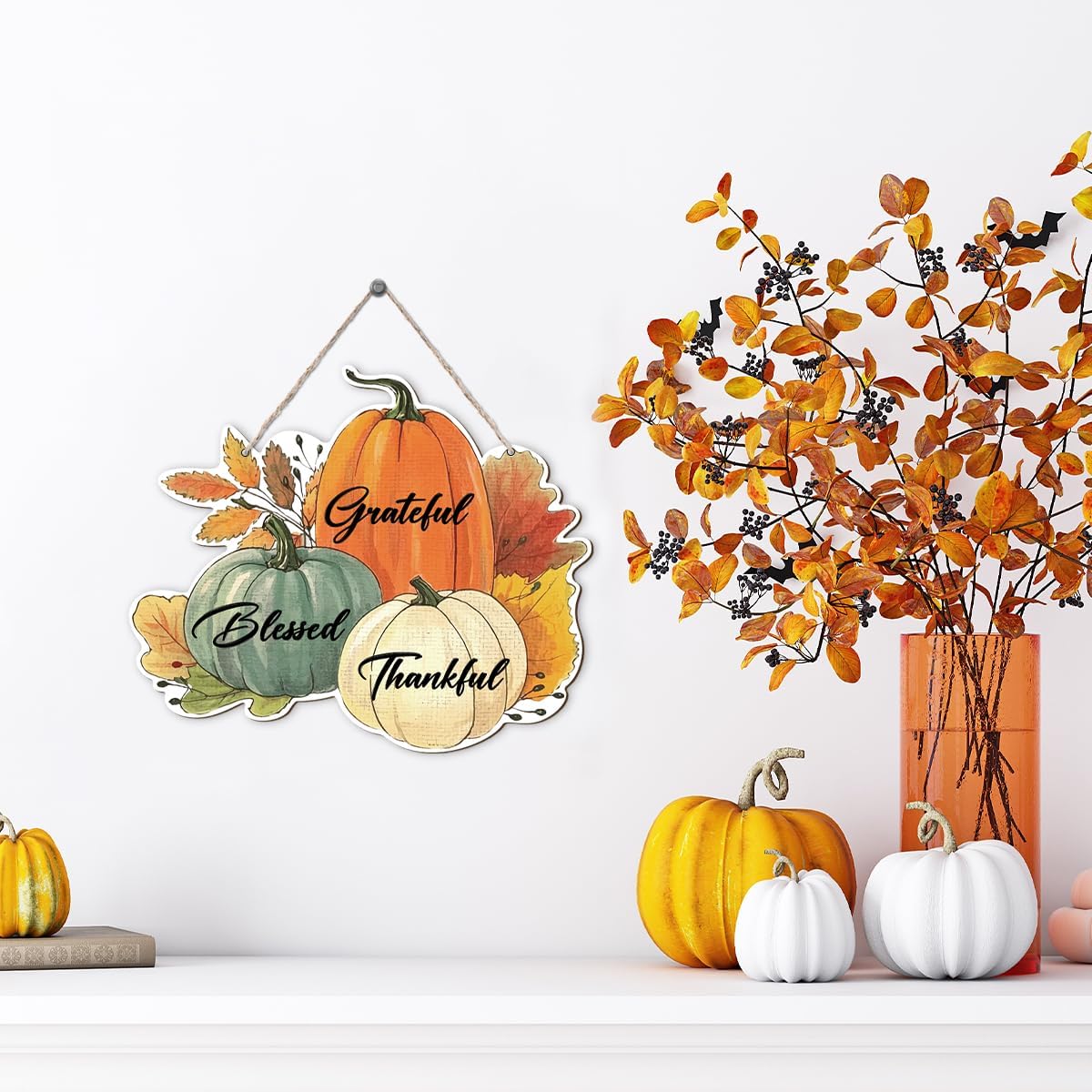 Fall Vibes Door Hanger Sign, Wooden Maple Leaves Mushroom Hanging Decor for Front Door, Fall Wood