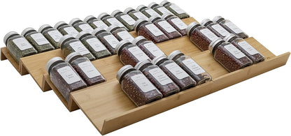 Bamboo Spice Rack Drawer Organizer - 8 Pieces Set- 11" Wide Per Piece - Combine Pieces Into 22"