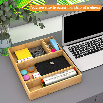 Bamboo Kitchen Drawer Organizer, Wooden Storage Box for Utensil Organizer Silverware Tray Cutlery