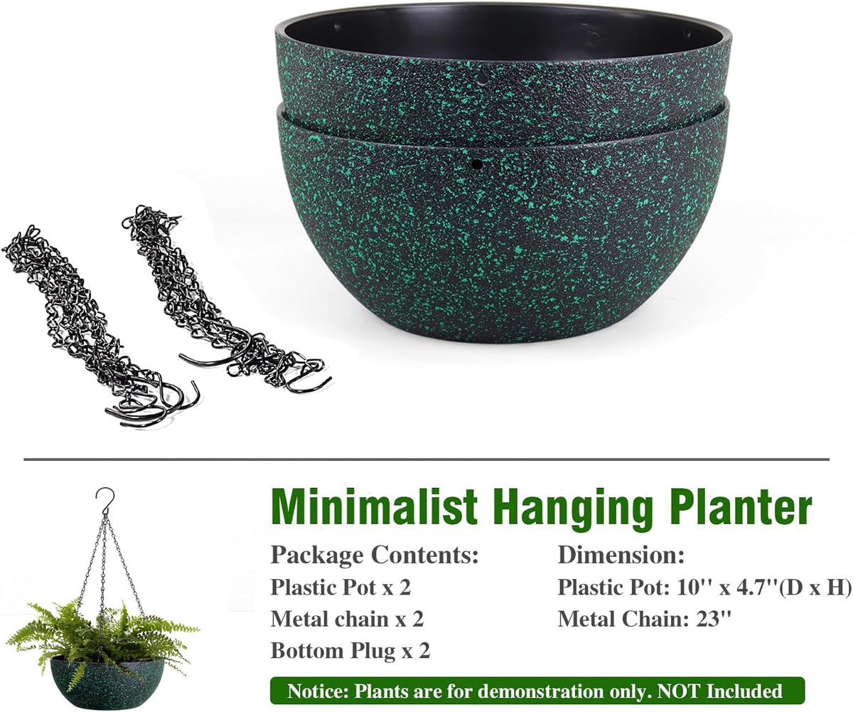 10inch Hanging Planters for Outdoor Indoor Plants with Drainage Holes and Chain, 2 Pack Round