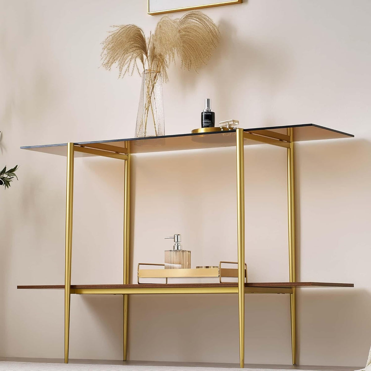 Extra Large Glass Console Table for Living Room, Foyer & Entrance, L47 x W16 x H31, Mid-Century
