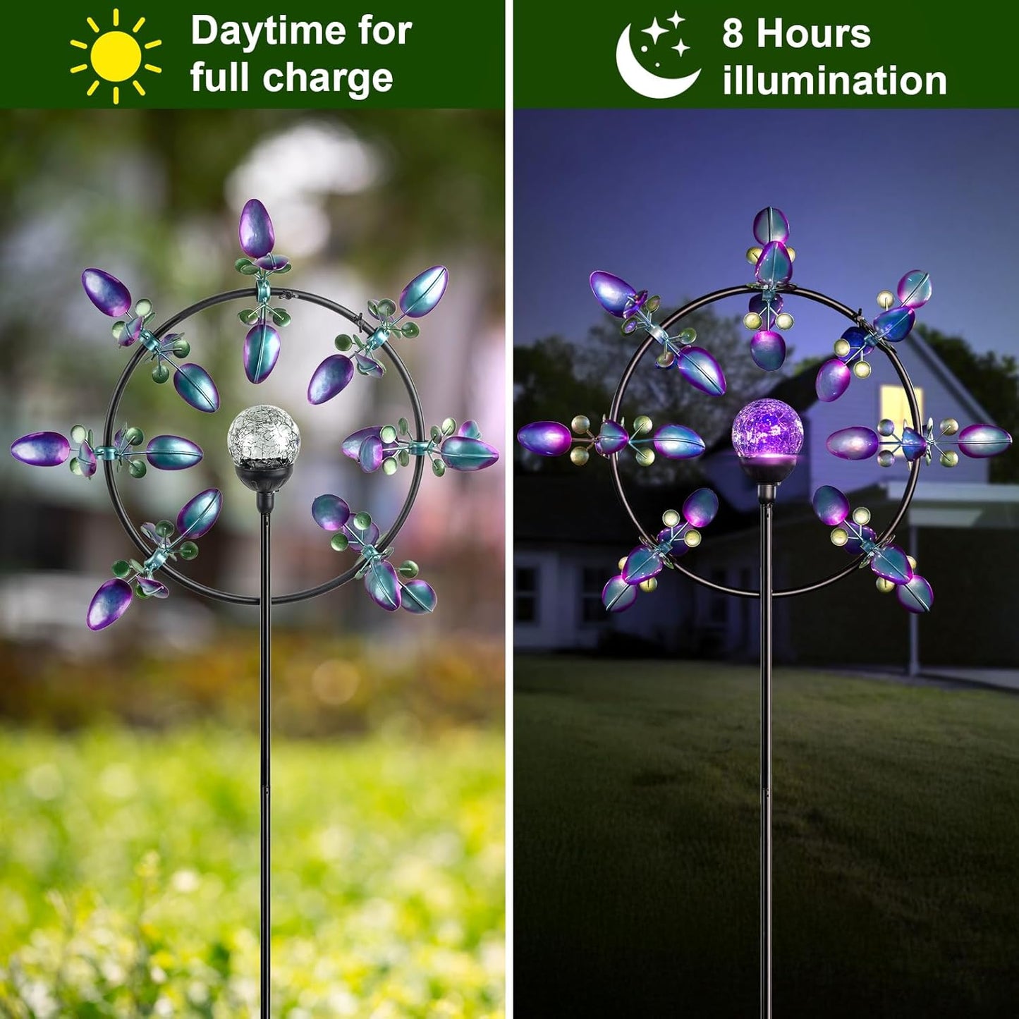 Large Solar Wind Spinners for Yard Art Garden-67 Inch 360° Metal Wind Sculptures Outdoor Clearance