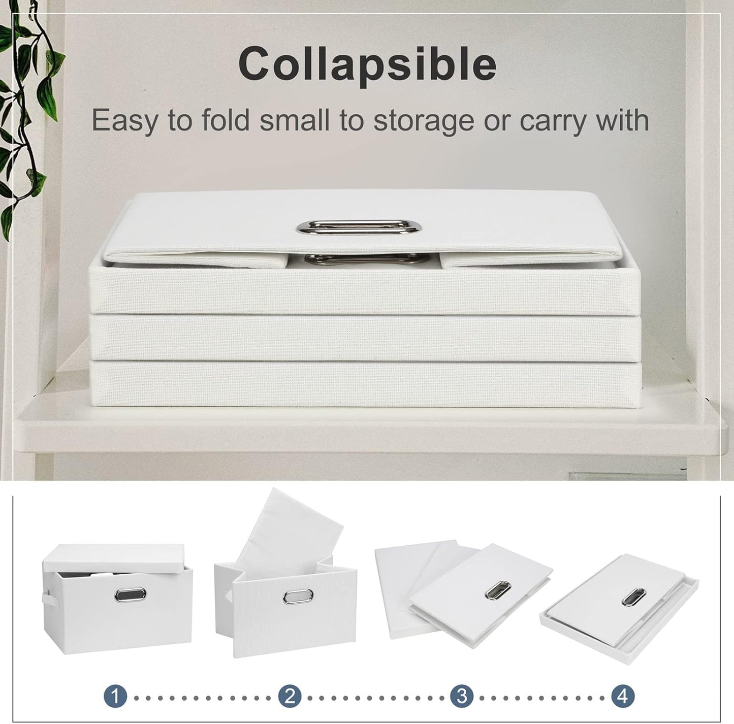 Medium 15" 21 Quart Collapsible Stackable Storage Bins with Lids, 1 Pack White Foldable Fabric