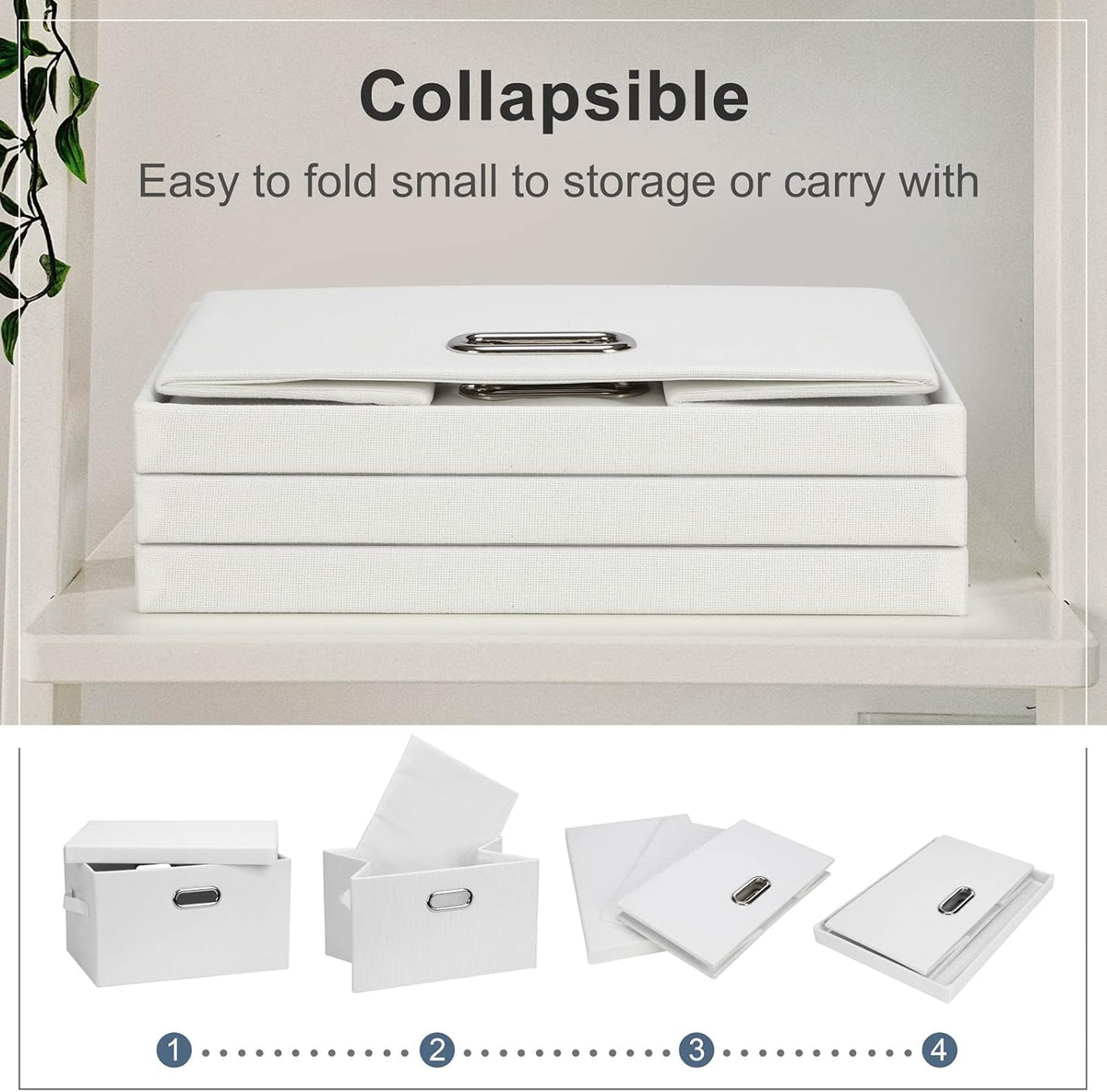 Medium 15" 21 Quart Collapsible Stackable Storage Bins with Lids, 5 Packs White Foldable Fabric