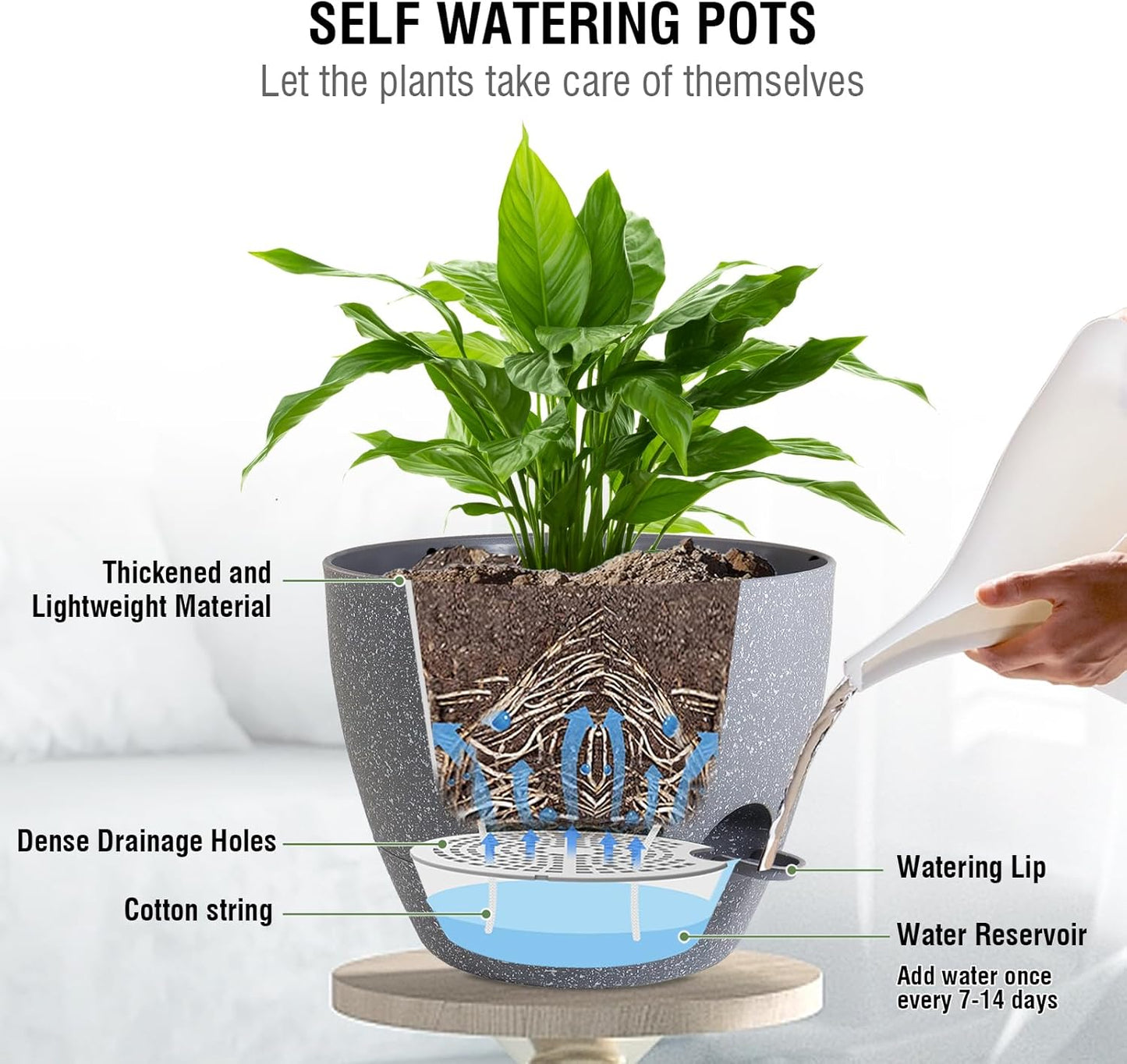Self Watering Hanging Planters 10 inch, 2 Pack Hanging Flower Pots for Indoor Outdoor Plants