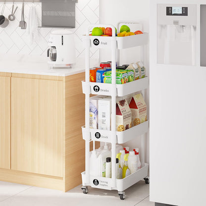 Laiensia 4-Tier Storage Cart,Multifunction Utility Rolling Cart Kitchen Storage Organizer,Mobile