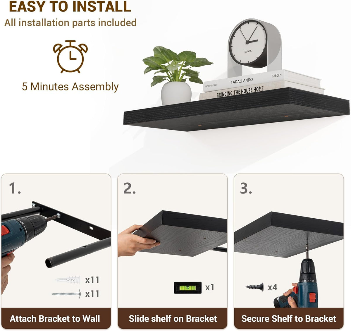 48 Inch Floating Shelves, 48"x9.25"x1.5" Inch Deep Floating Shelves for Wall, Wooden Shelves for