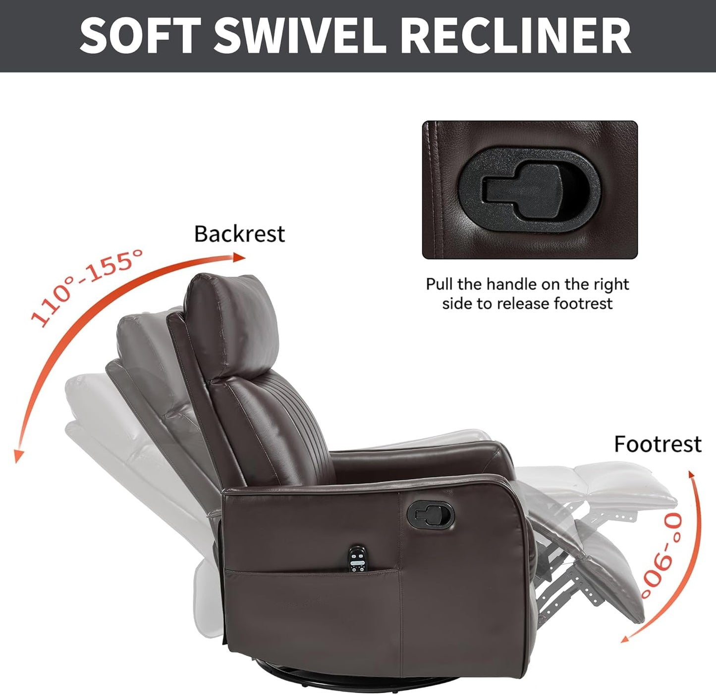 Manual Swivel Rocker Recliner Chair for Adults, Overstuffed Reclining Glider Chair for Nursing with
