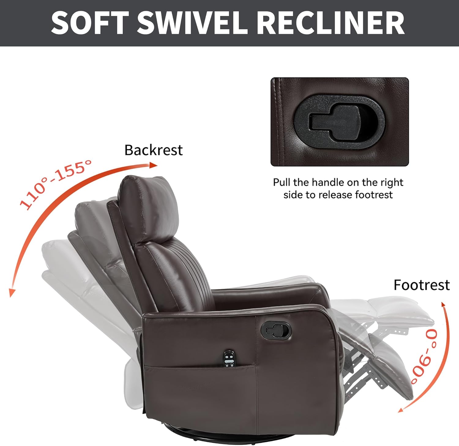 Manual Swivel Rocker Recliner Chair for Adults, Overstuffed Reclining Glider Chair for Nursing with