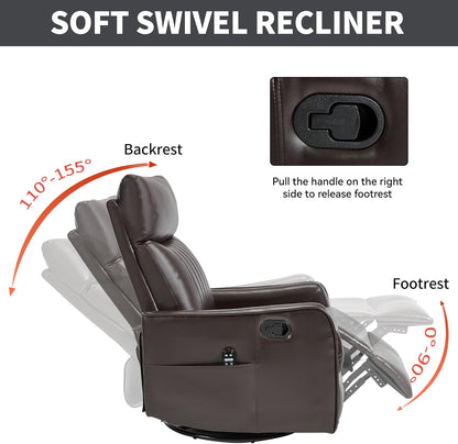 Manual Swivel Rocker Recliner Chair for Adults, Overstuffed Reclining Glider Chair for Nursing with