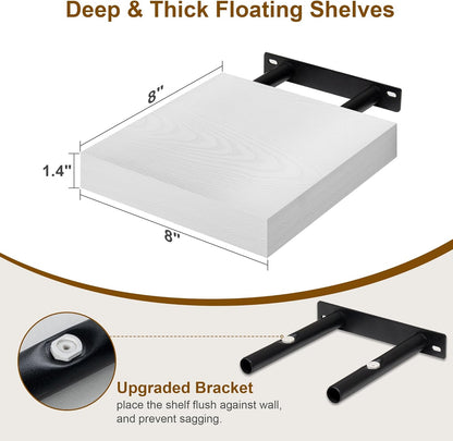 8 Inch Deep Floating Shelves White, Rustic Wood Floating Shelf for Home Decor, 8 x 8 Inch Square