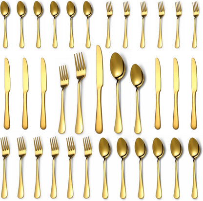 Lazycorner 30 Pcs Gold Silverware Set for 6, Food Grade Stainless Steel Flatware Set Include