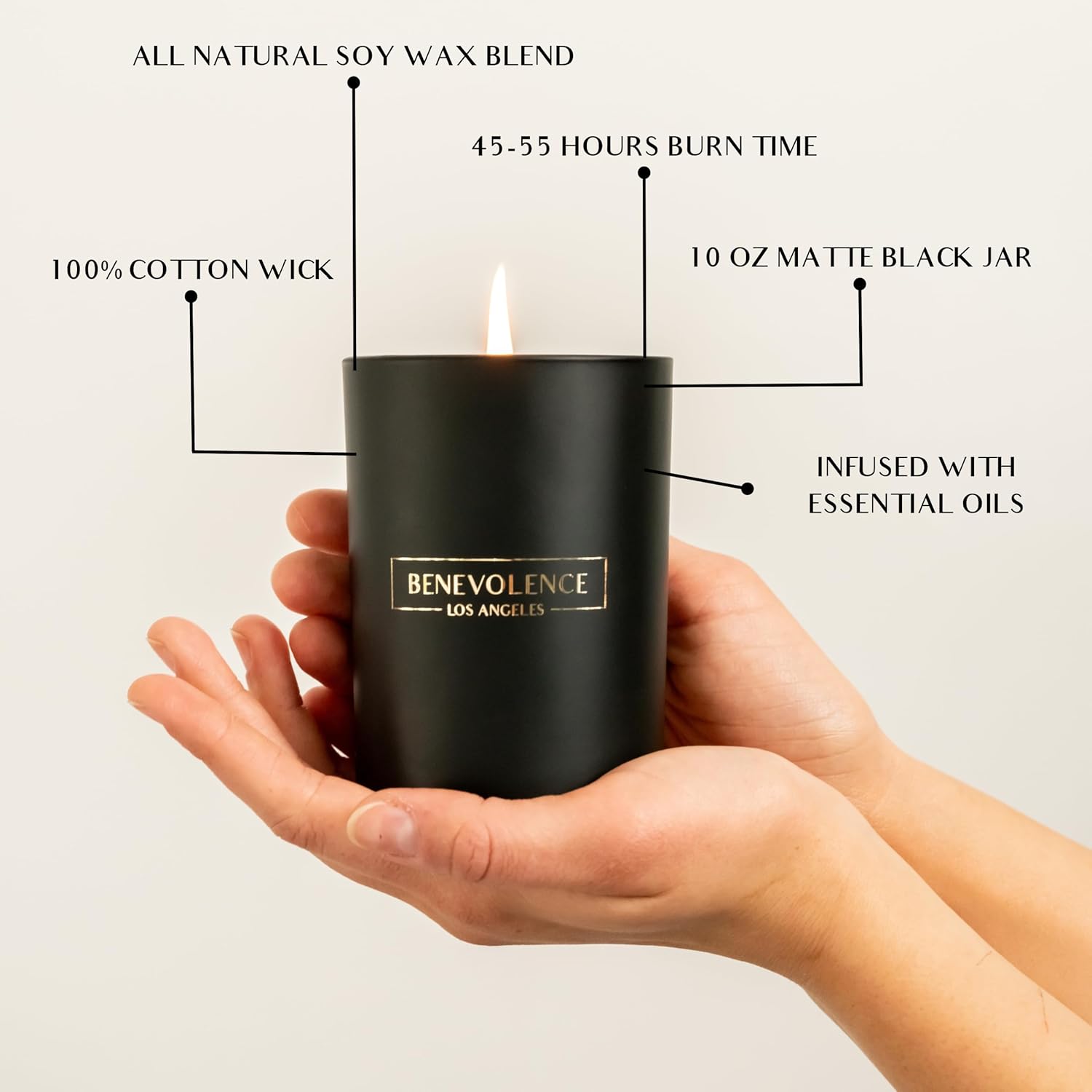 Benevolence LA Santal Scented Candle | Soy Candles, Black Candle for Home | Gifts for Women and Men