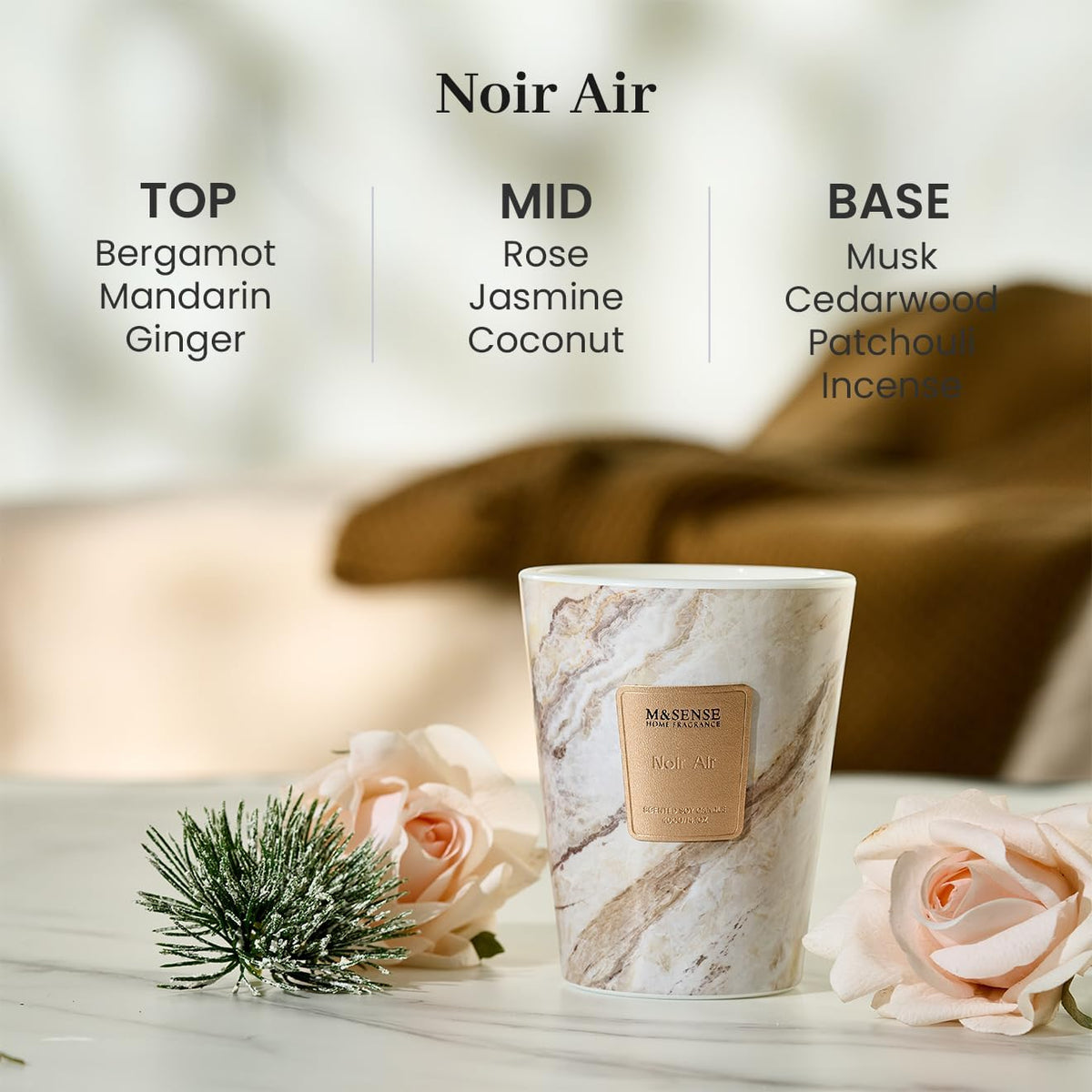 M&SENSE NoirAir Scented Candles for Home, Lead-Free Wick Highly Scented Jar Candles, 14.1 Oz 80