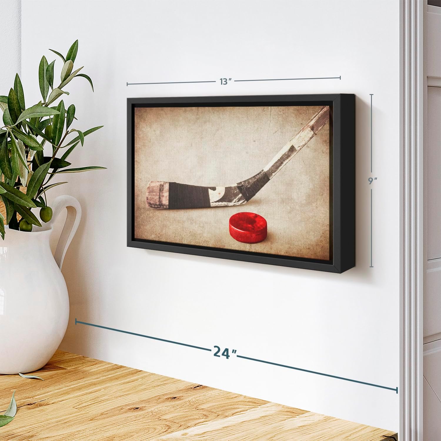 Elephant Stock Vintage Ice Hockey Wall Art - Horizontal Framed Canvas - 1-Piece Hallway Wall Decor