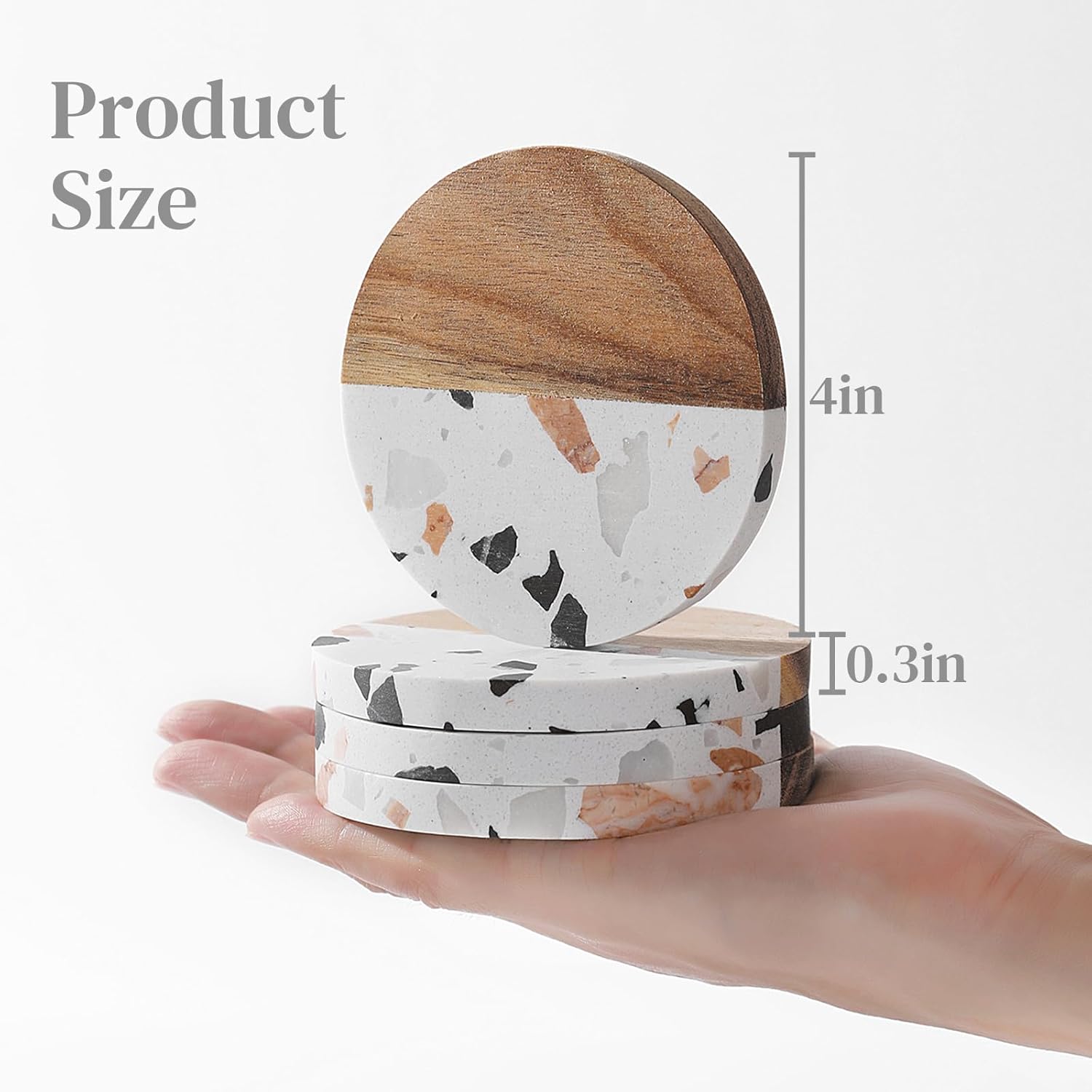 Drink Acacia Wood-Marble Coasters Set of 4,Cup Coaster for Coffee,Beverage,Cute Modern Cool
