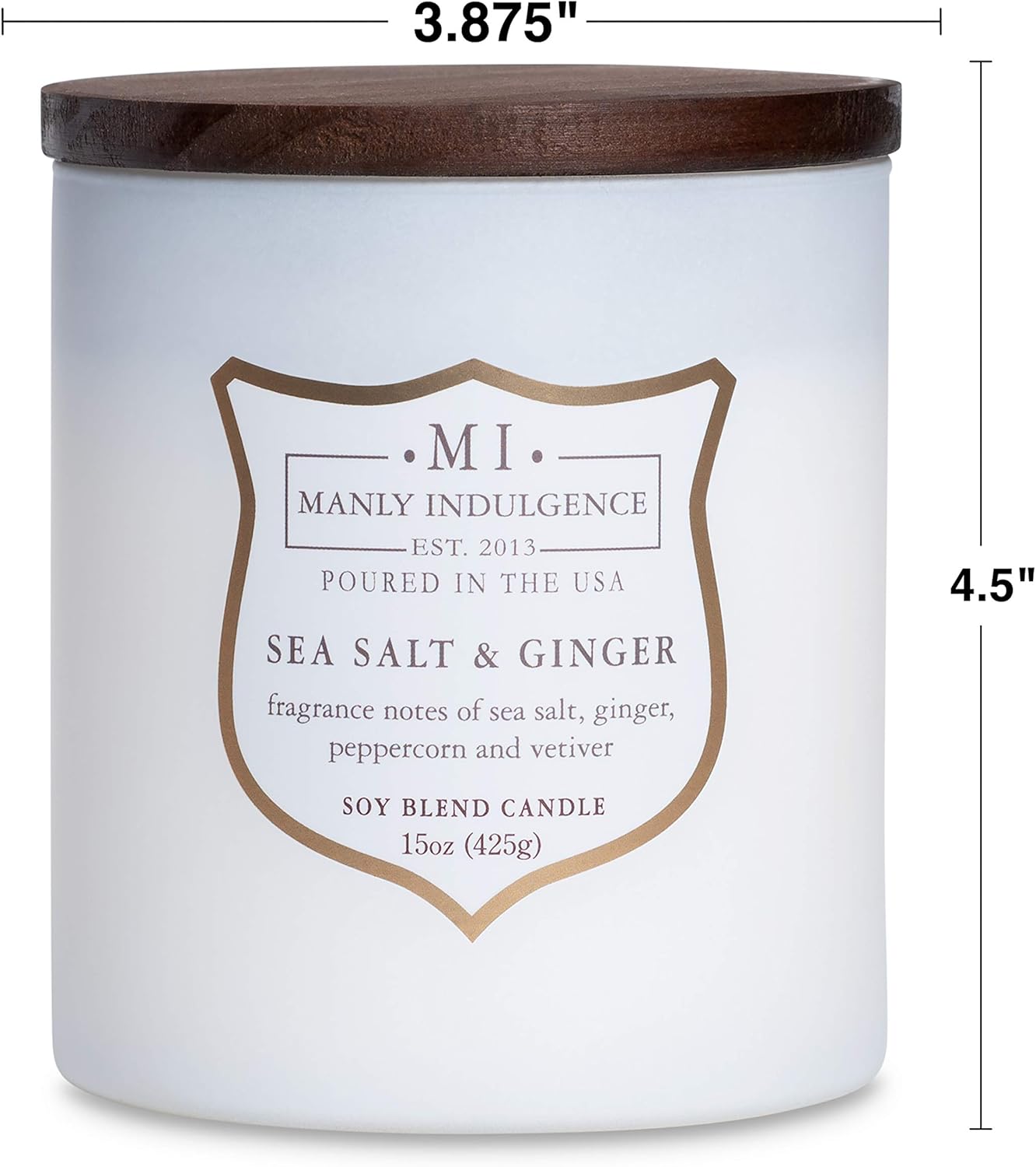 Manly Indulgence Sea Salt & Ginger Scented Candles for Men, 15 oz Wooden Wick, Premium Soy Blend