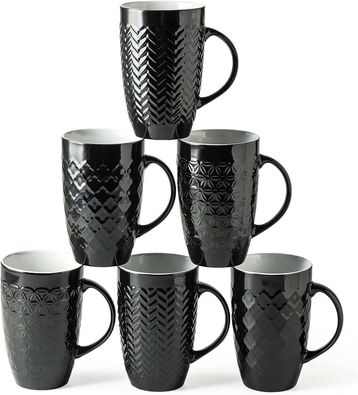 AmorArc Large Coffee Mugs Set of 6, 20oz Ceramic Tall Coffee Mugs Set with Textured Geometric