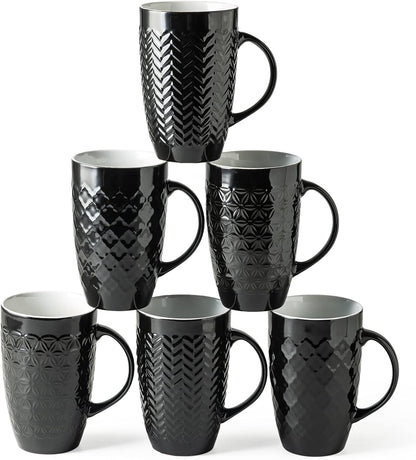 AmorArc Large Coffee Mugs Set of 6, 20oz Ceramic Tall Coffee Mugs Set with Textured Geometric