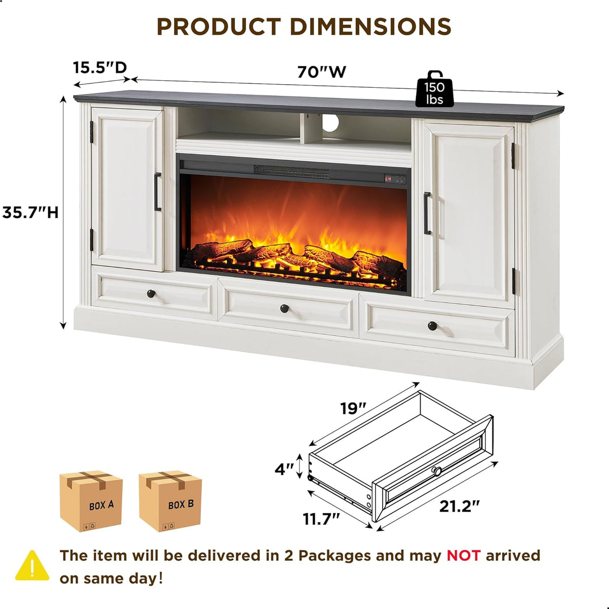 Fireplace TV Stand for 80 Inch TV, 35.7" Tall Farmhouse Entertainment Center W/36'' Electric