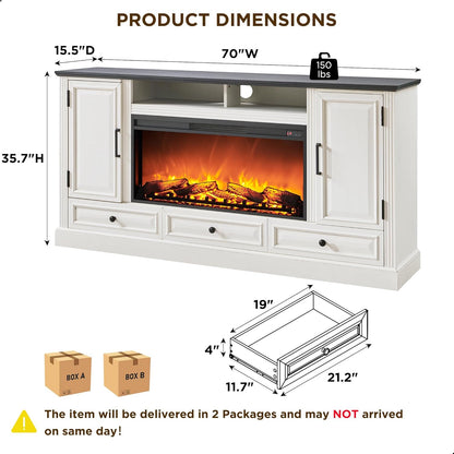 Fireplace TV Stand for 80 Inch TV, 35.7" Tall Farmhouse Entertainment Center W/36'' Electric