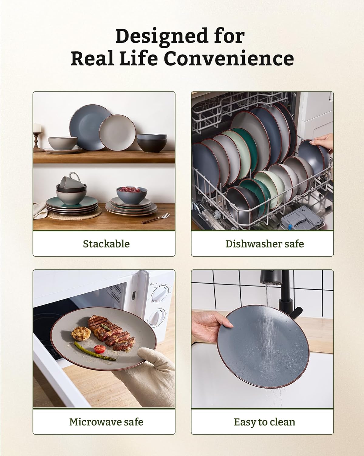Famiware Venus Ceramic Plates and Bowls Sets, Speckled Dinnerware Dish Sets for 8 (24 Pieces)