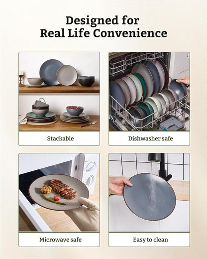 Famiware Venus Ceramic Plates and Bowls Sets, Speckled Dinnerware Dish Sets for 8 (24 Pieces)