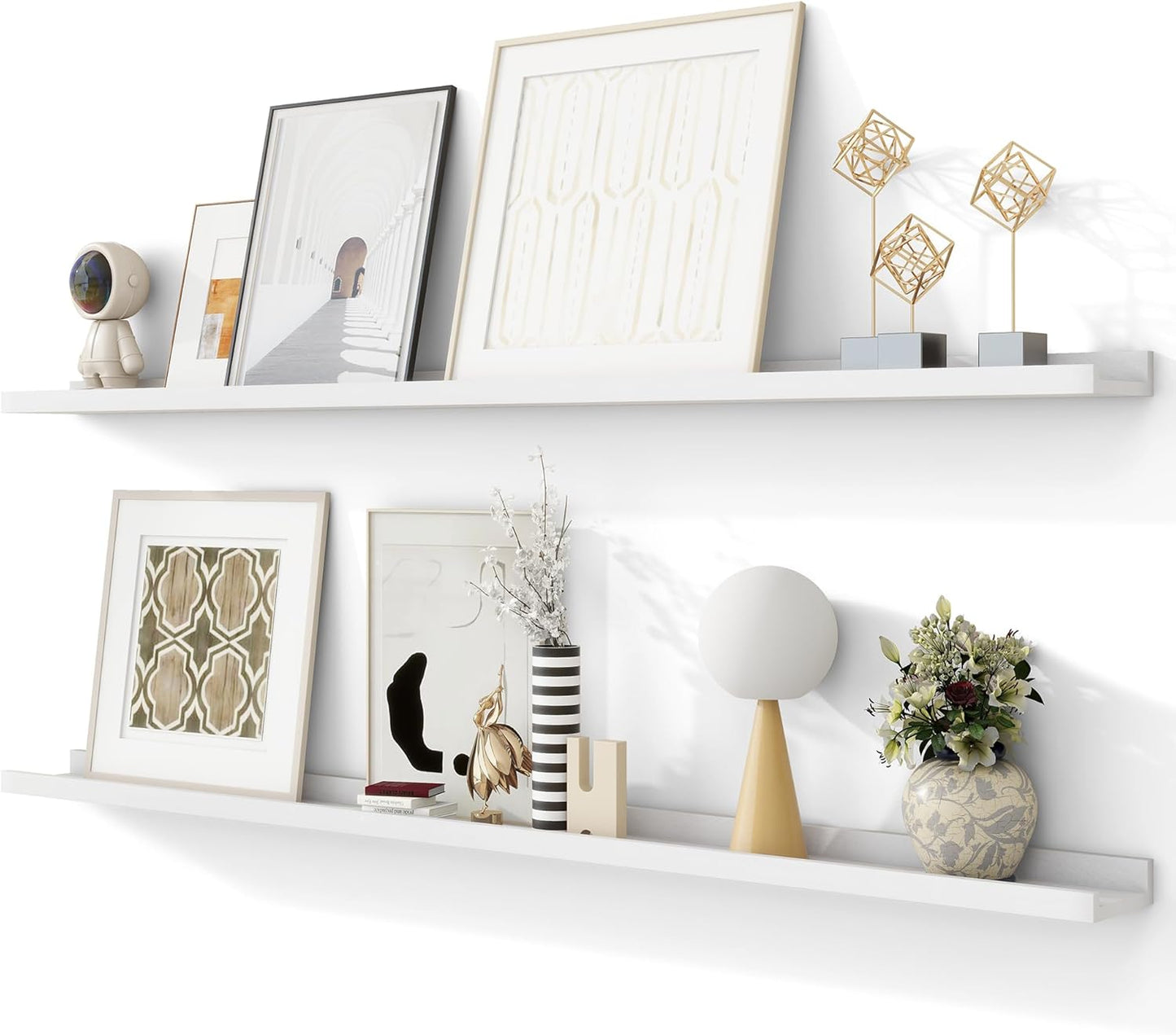 Solid Ash Wood Picture Ledge Shelf, Floating Shelves Set of 2, 56 Inch Long Large Ledge Shelves