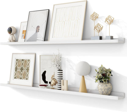 Solid Ash Wood Picture Ledge Shelf, Floating Shelves Set of 2, 56 Inch Long Large Ledge Shelves