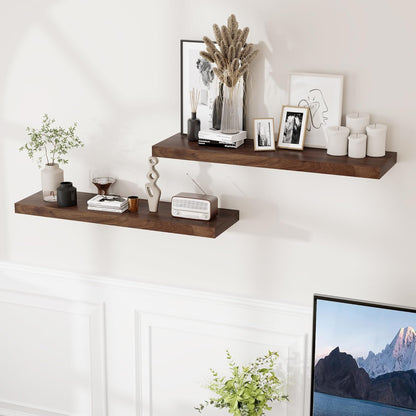 Fun Memories Rustic Wood Floating Shelves for Wall, 36 x 9 Wall Shelves Set of 2, Deep Floating