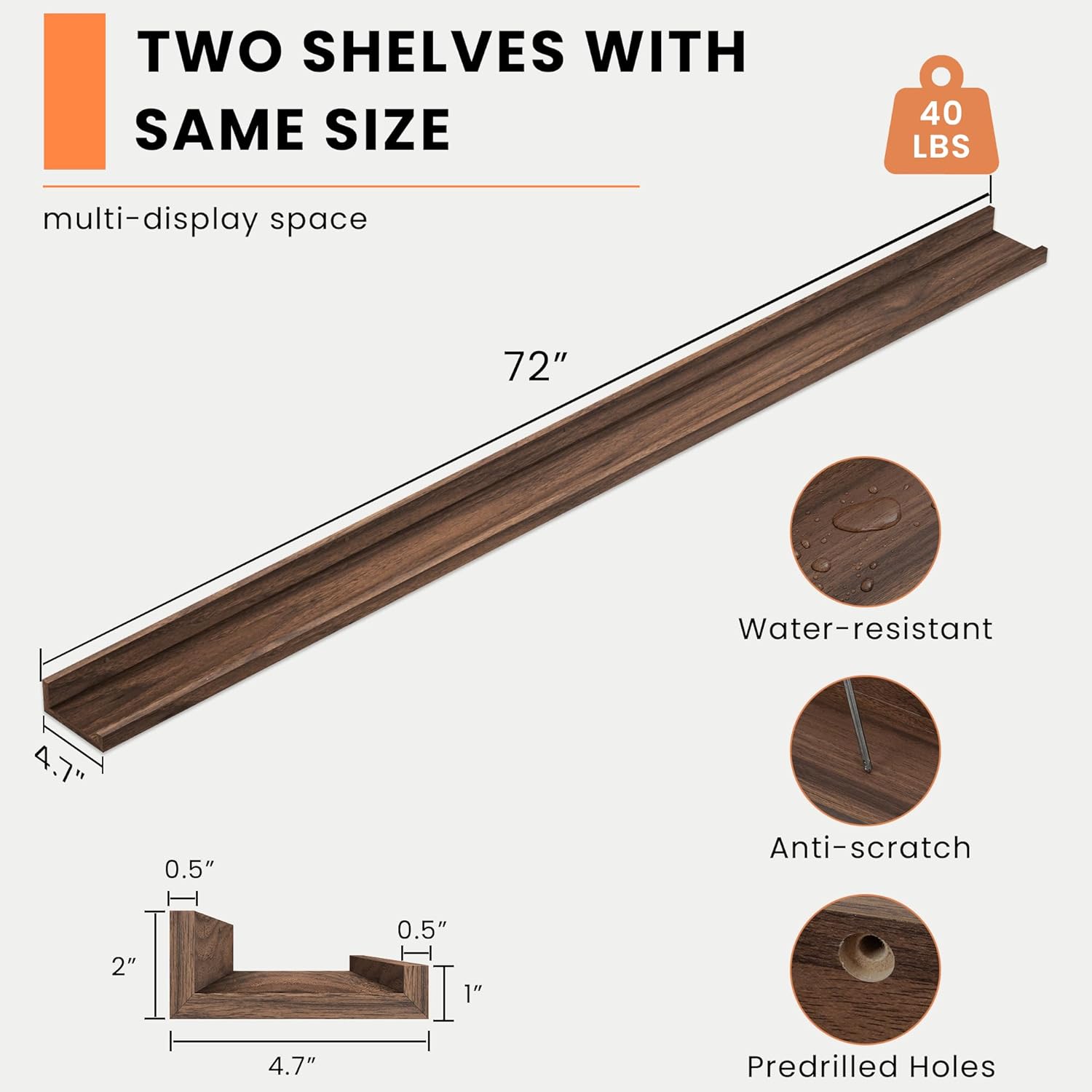 Heimlove Picture Ledge Shelf, Floating Shelves Set of 2, 72 Inches Long Large Picture Shelf for