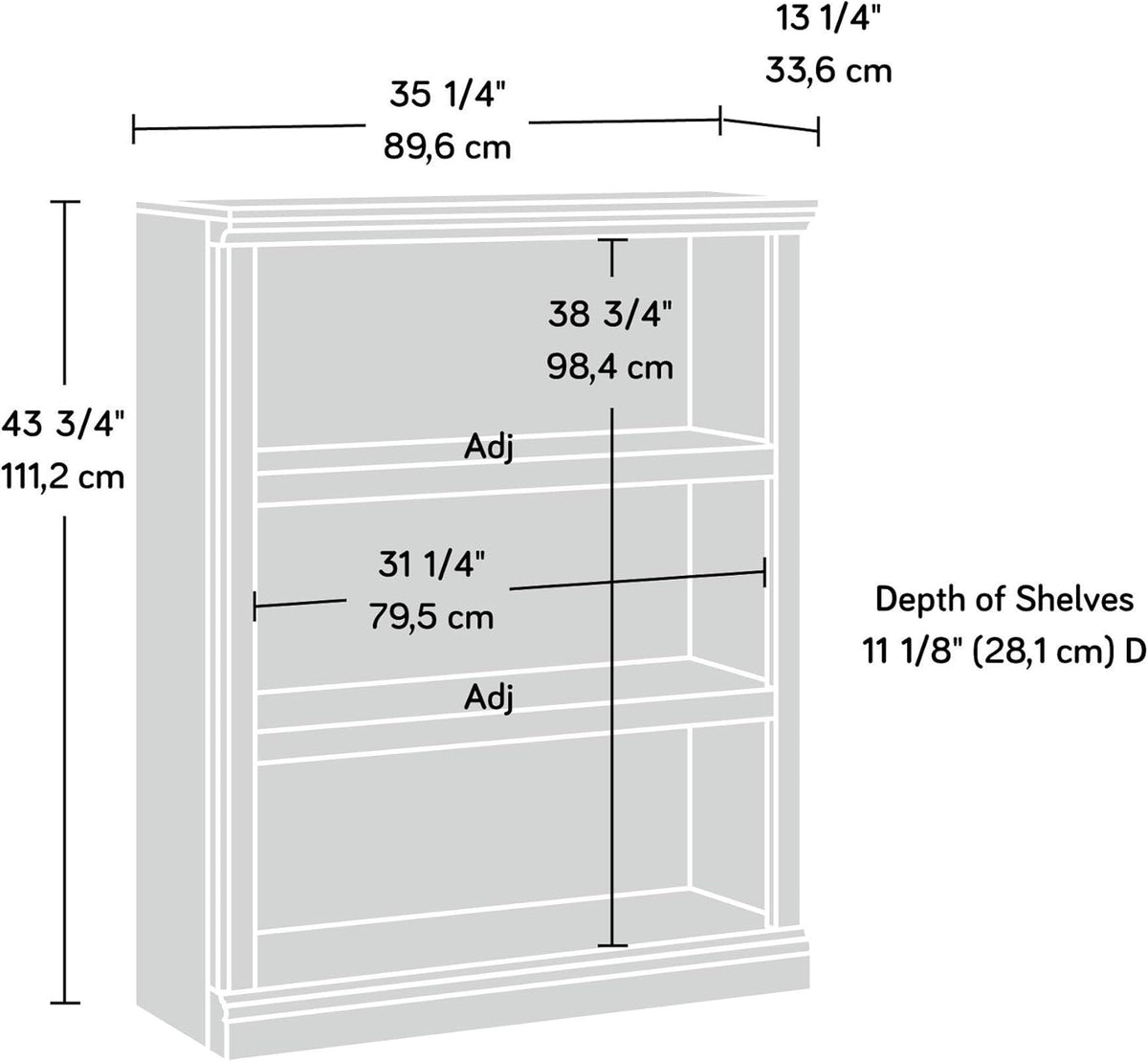 Sauder Miscellaneous Storage 3-Shelf Bookcase/ book shelf, Chalked Chestnut finish