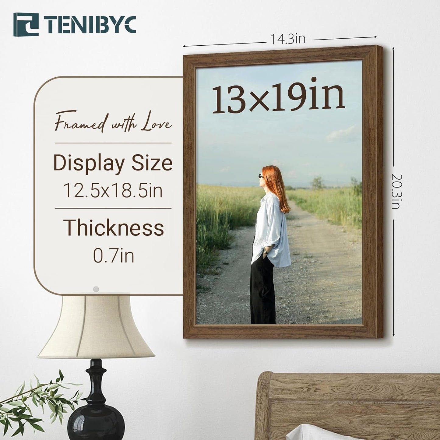 13x19 Picture Frame 3 Pack - Brown Woodgrain, Wood Photo Frame, HD Tempered Glass, Wall Gallery