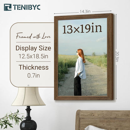 13x19 Picture Frame 3 Pack - Brown Woodgrain, Wood Photo Frame, HD Tempered Glass, Wall Gallery