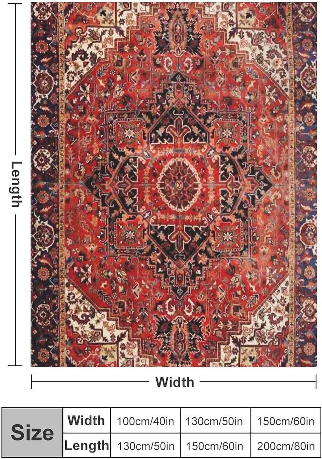 Heriz Antique Vintage Boho Persian Carpet Flannel Fleece Throw Blankets 50"X40" Lightweight Fluffy