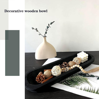 Wooden Dough Bowl Decor, Vintage Wooden Bowl Hand Carved Home Decor for Dining Table Center, Living