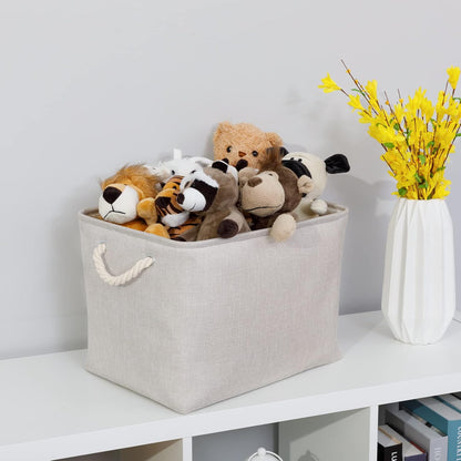 Bidtakay Large Fabric Storage Bins Beige Linen Closet Organizers Set of 2 Baskets for Shelves