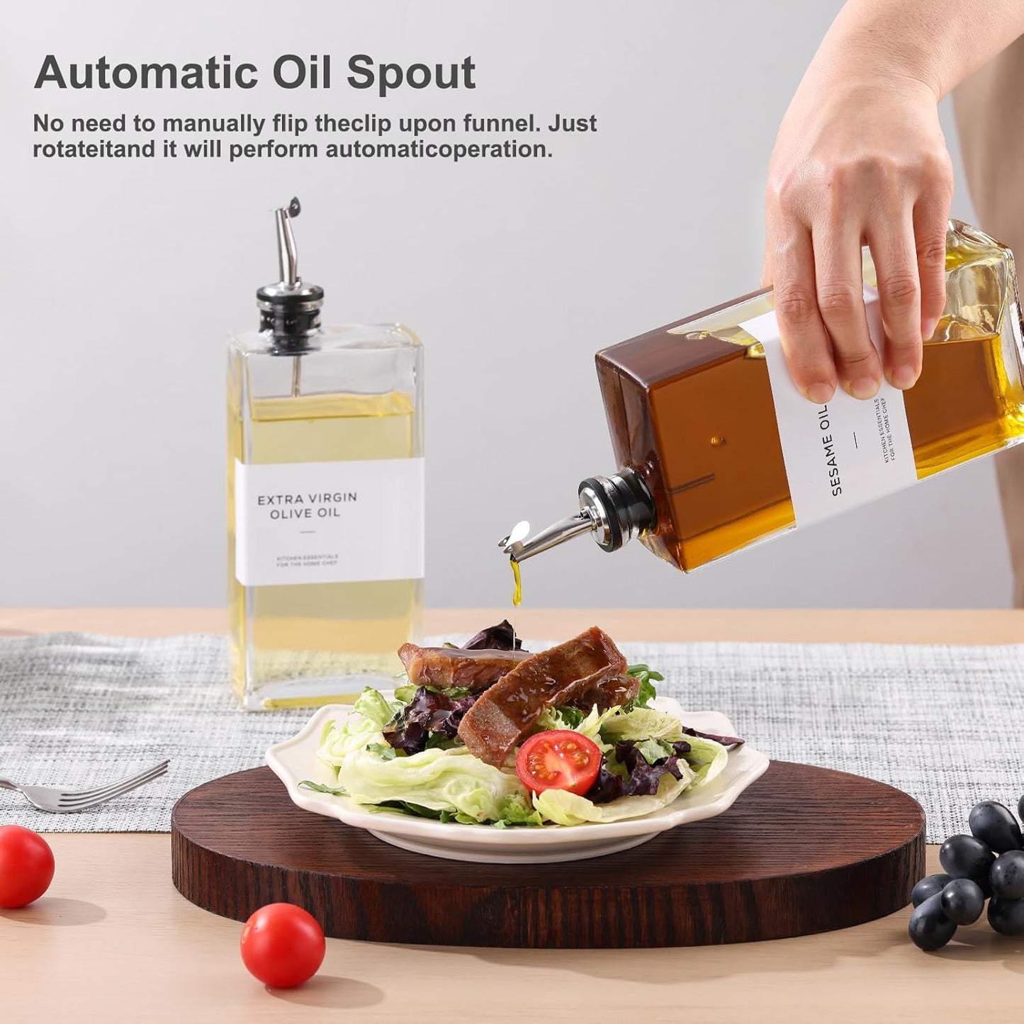 Olive Oil Dispenser Bottle for Kitchen, 3 Pack Glass Oil and Vinegar Dispenser Set, Elegant Book