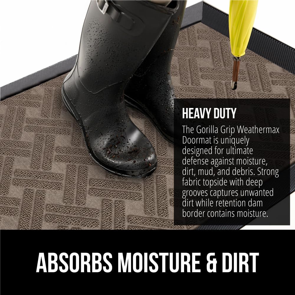 GORILLA GRIP 100% Waterproof All-Season WeatherMax Doormat, 72x24, US Designed Natural Rubber