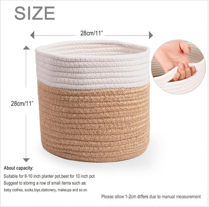 11" Cotton Rope Plant Basket Modern Woven Baskets for 10" Flower Pot Floor Indoor Planters,Storage