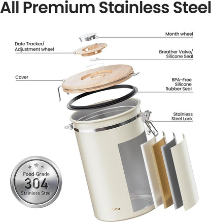 Veken Coffee Canister, 39OZ Large, Airtight Stainless Steel Food Storage Container for 2.2lbs