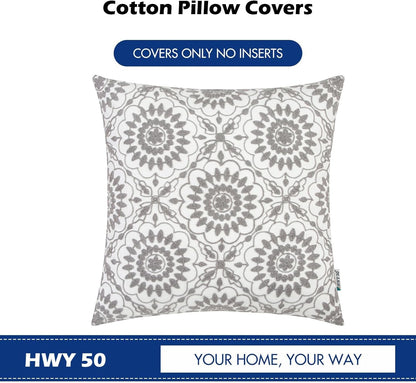 HWY 50 Gray Grey Decorative Throw Pillow Covers 18x18 Inch (1 Piece), Embroidered Cotton Farmhouse