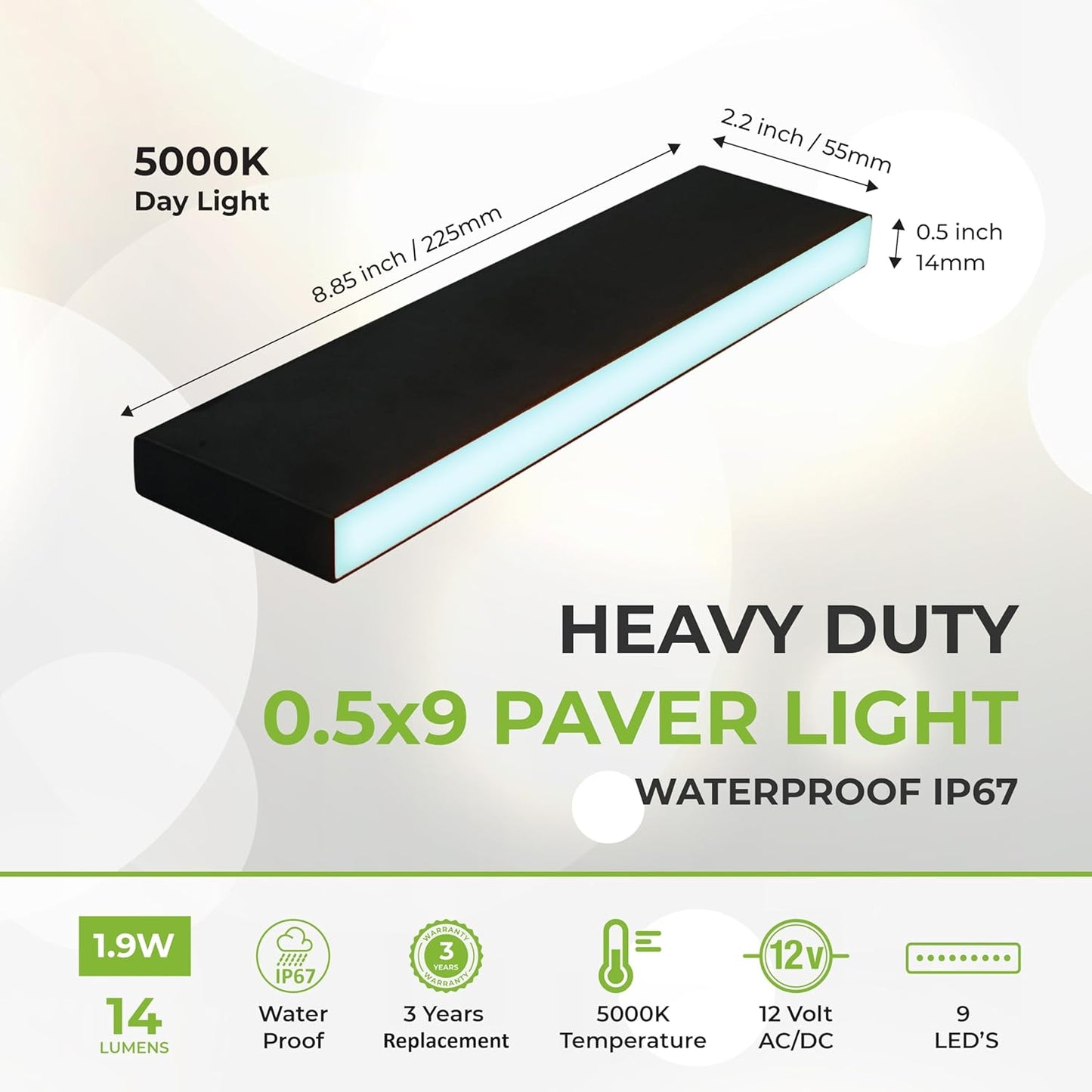 LUMENGY Paver Light Slim 0.5x9 Inch (0.55 x 8.85 inches) Glare-Free Steel Lighting for Pavers