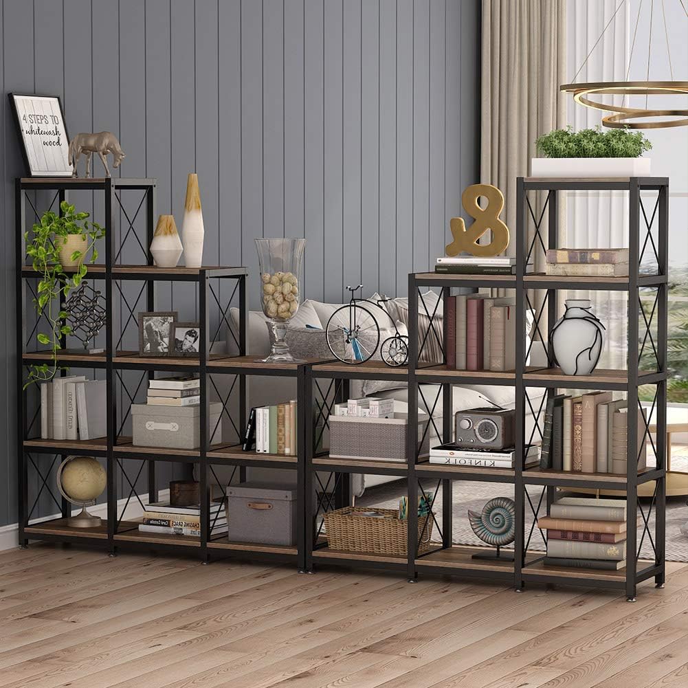 Tribesigns 12 Shelves Bookshelf, Industrial Ladder Corner Bookshelf 9 Cubes Stepped Etagere