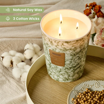 M&SENSE Sandalwood Jasmine Scented Candles for Home, 3-Wick Highly Scented Jar Candles, Extra Large