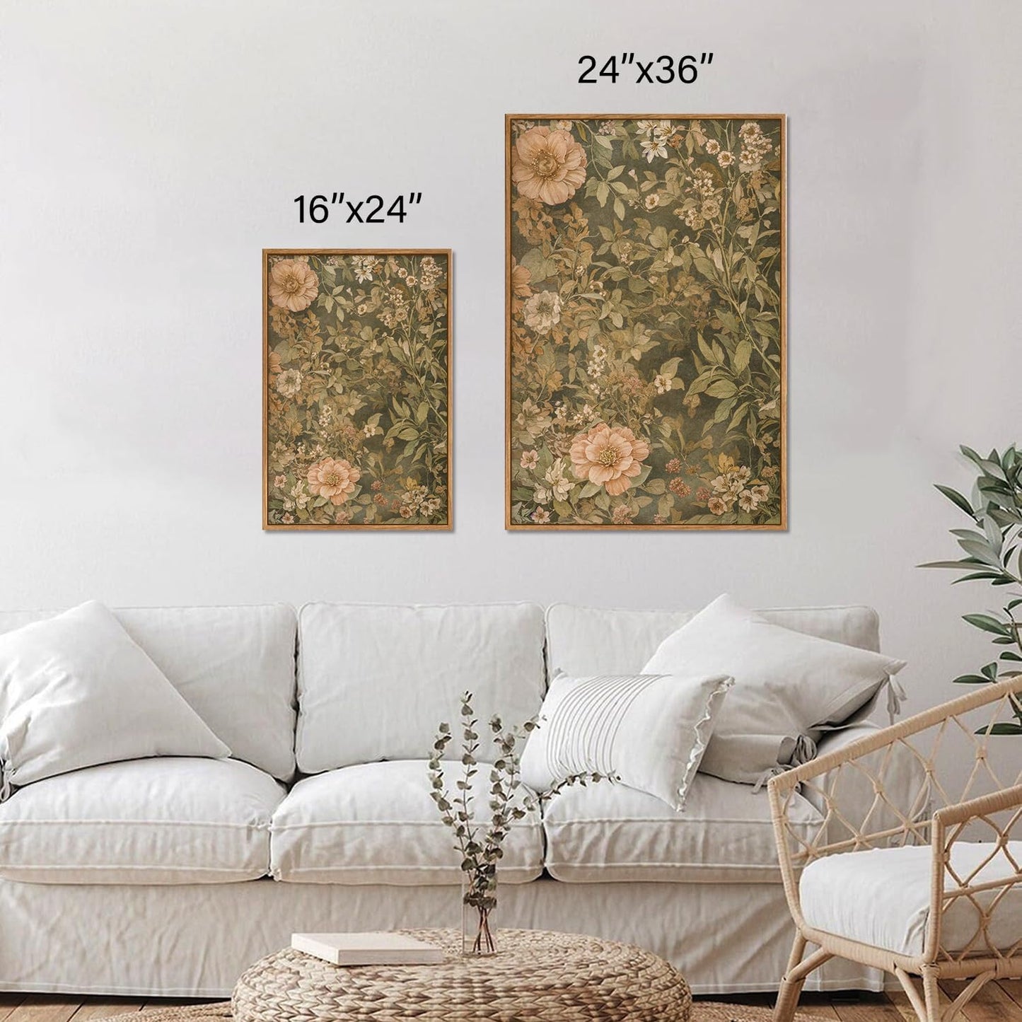SIGNINART Vintage Floral Framed Canvas Wall Art Set of 3, Mid Century Modern Flowers Wall Decor