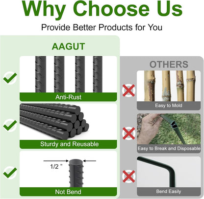 AAGUT 40" Rebar Stakes 1/2" 10 Pcs, Straight Ground Stakes Heavy Duty Landscpe Timber Spikes with