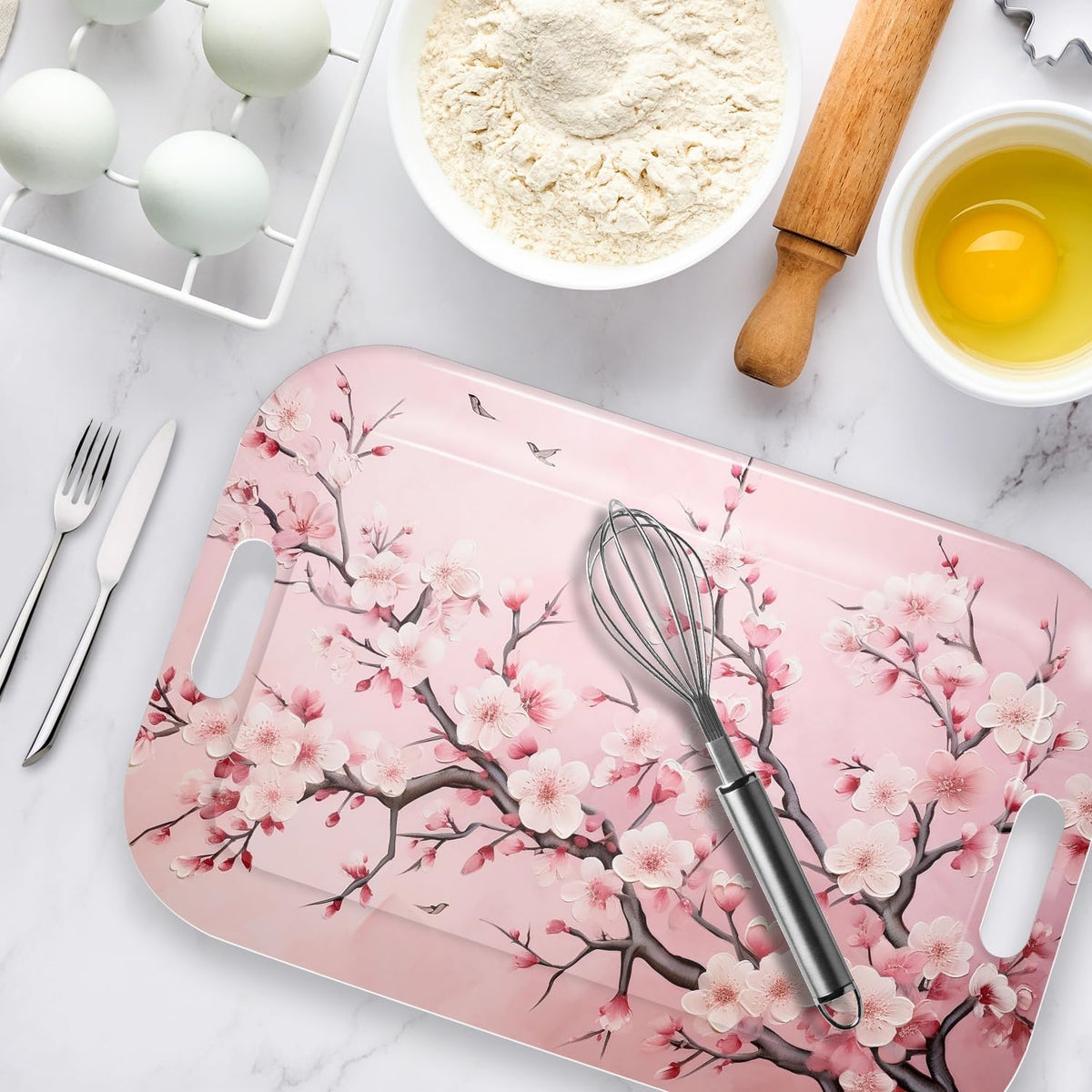 Serving Trays with Handles, 14.5 x 9.8 inch Rectangular Plastic Tray for Restaurant, Kitchen, Pink